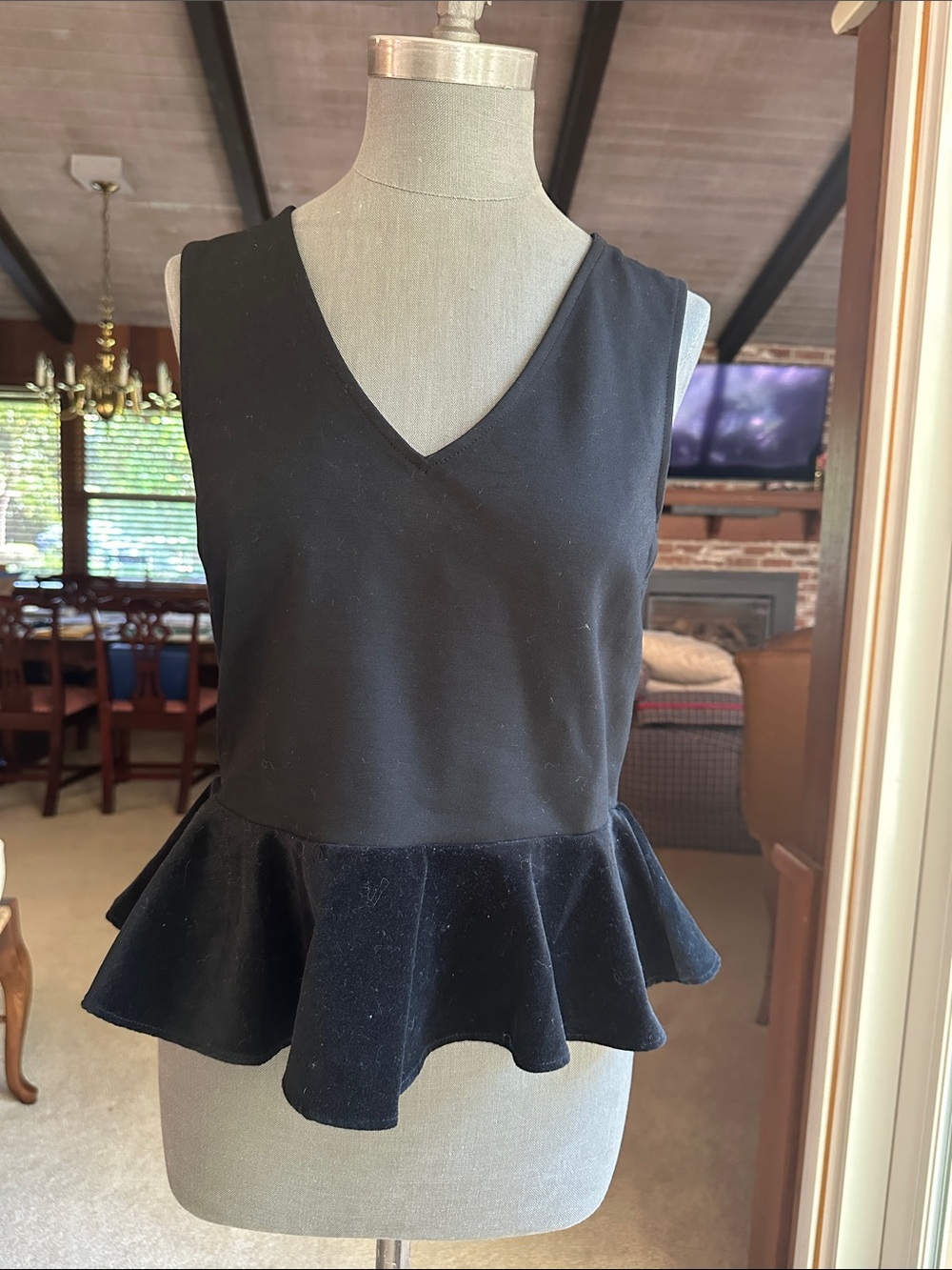 J Crew Black V-Neck Peplum Tank Top